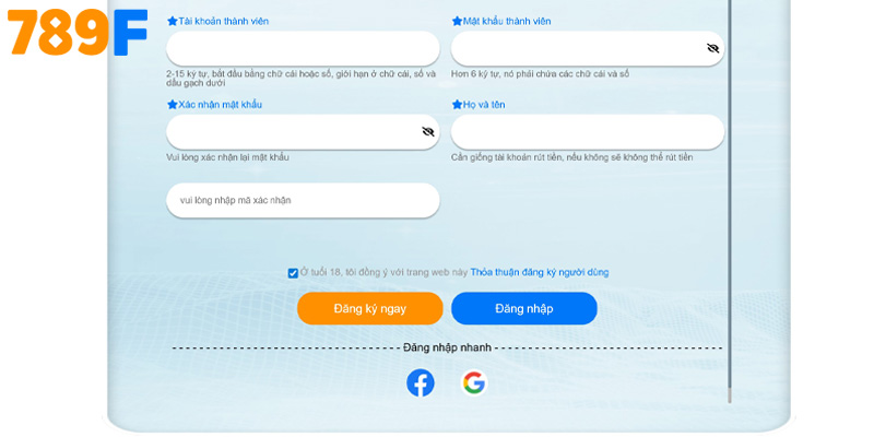 Hướng dẫn đăng ký 789F