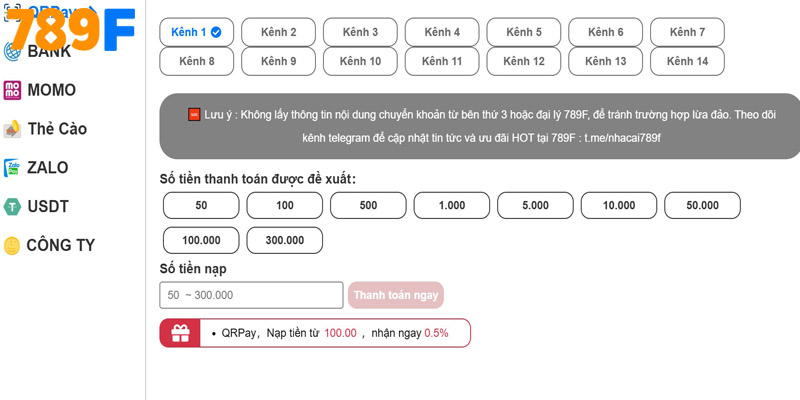 Lưu ý khi nạp tiền 789f